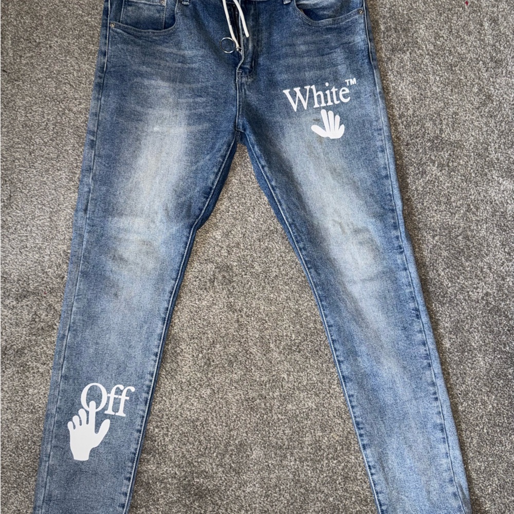 Off-white Diag-stripe print slim fit jeans